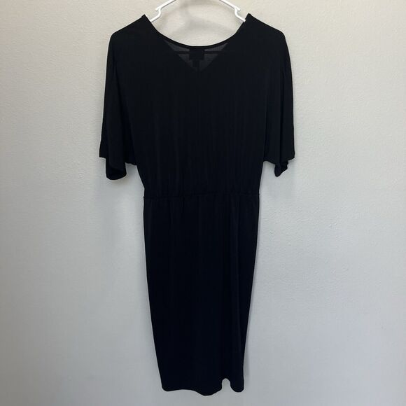 Worthington | Black Twist Front Surplice Stretchy Short Sleeve Midi Dress Small - Picture 5 of 6